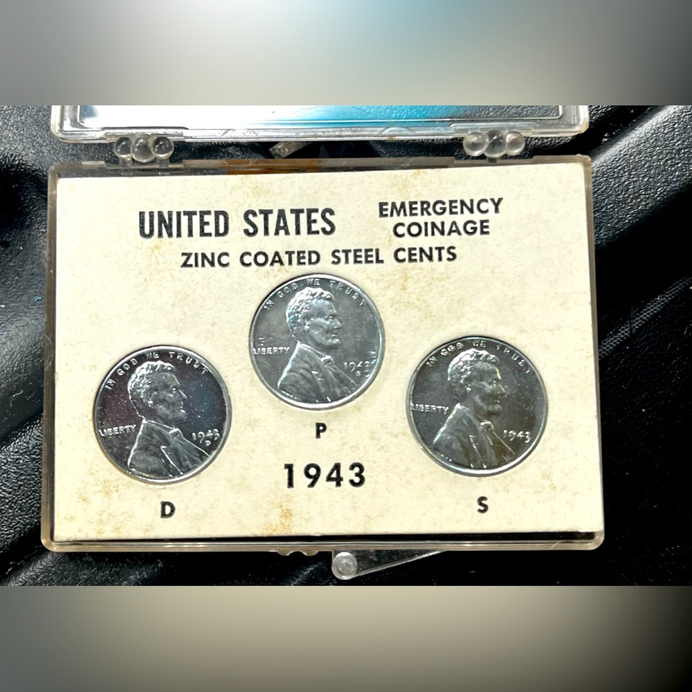 Set of 3 1943 PDS Uncirculated Zinc coated Steel Pennies